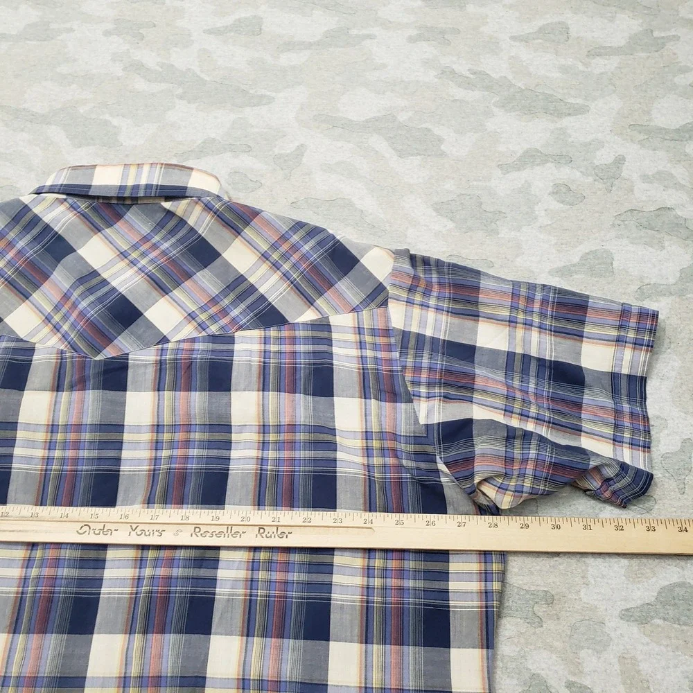 Ely Cattleman Western Shirt Mens 2XL Blue Plaid Pearl Snap Short Sleeve Rodeo